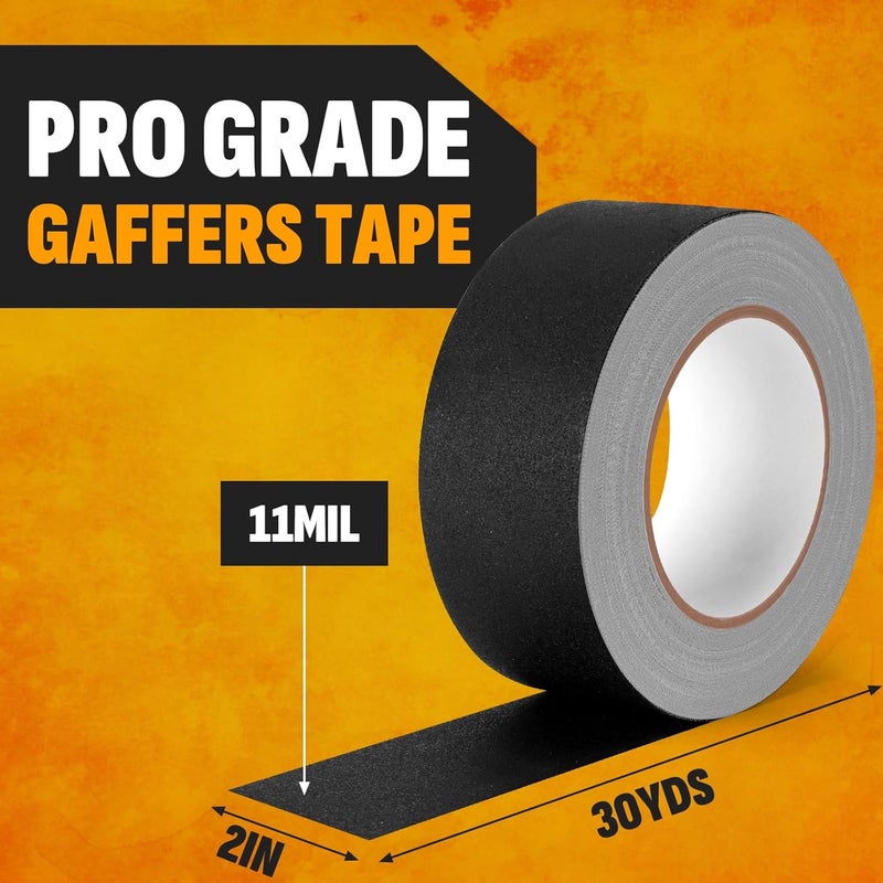 Zeefpod Gaffers Tape 10 Pack, Black Gaff Tape 2" x 30 Yards (11 Mil), Professional Grade, Non-Reflective Matte Finish, Strong Hold, Easy Tear, Residue-Free Floor Tape for Electrical Cords – 300 Yards Total - Image 2